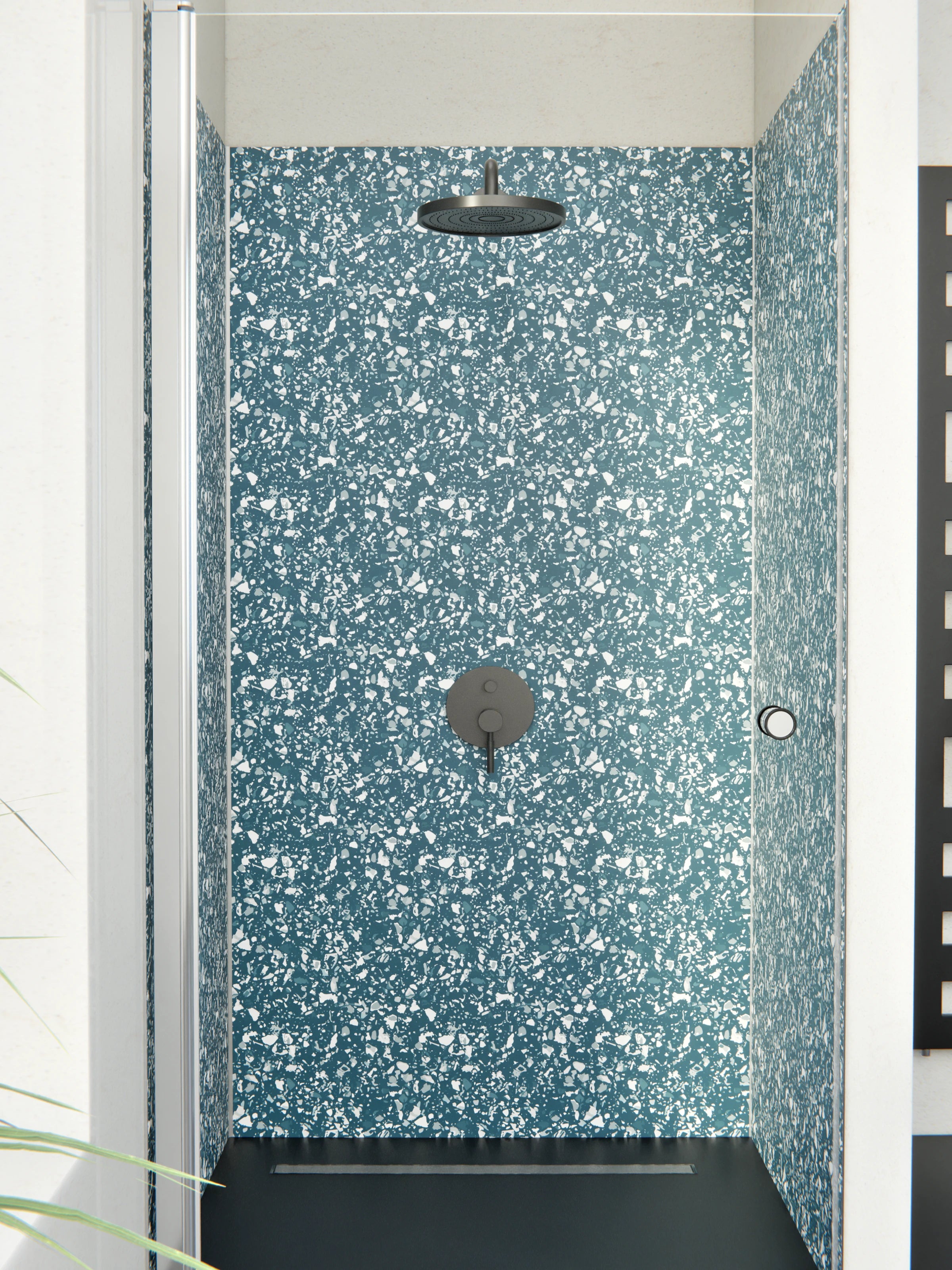 Duschrückwand - Pietre - Terrazzo - Blu Petrolio