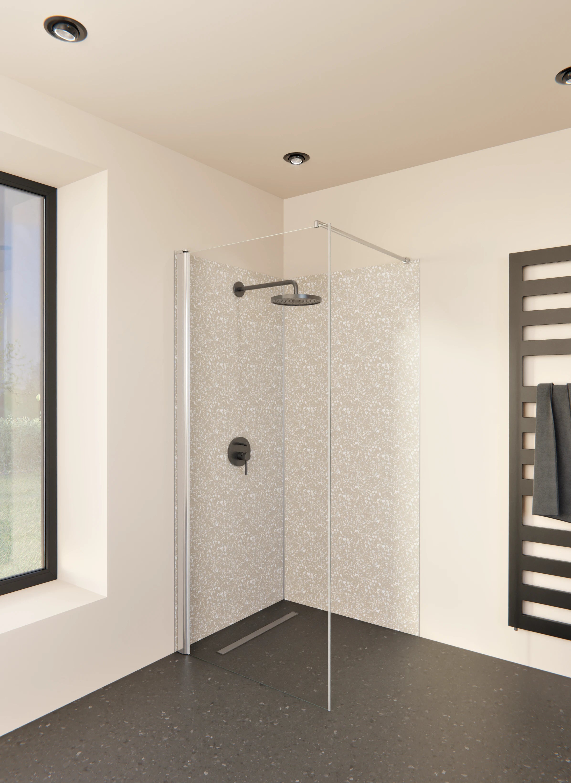 Duschrückwand - Pietre - Terrazzo - Cappuccino