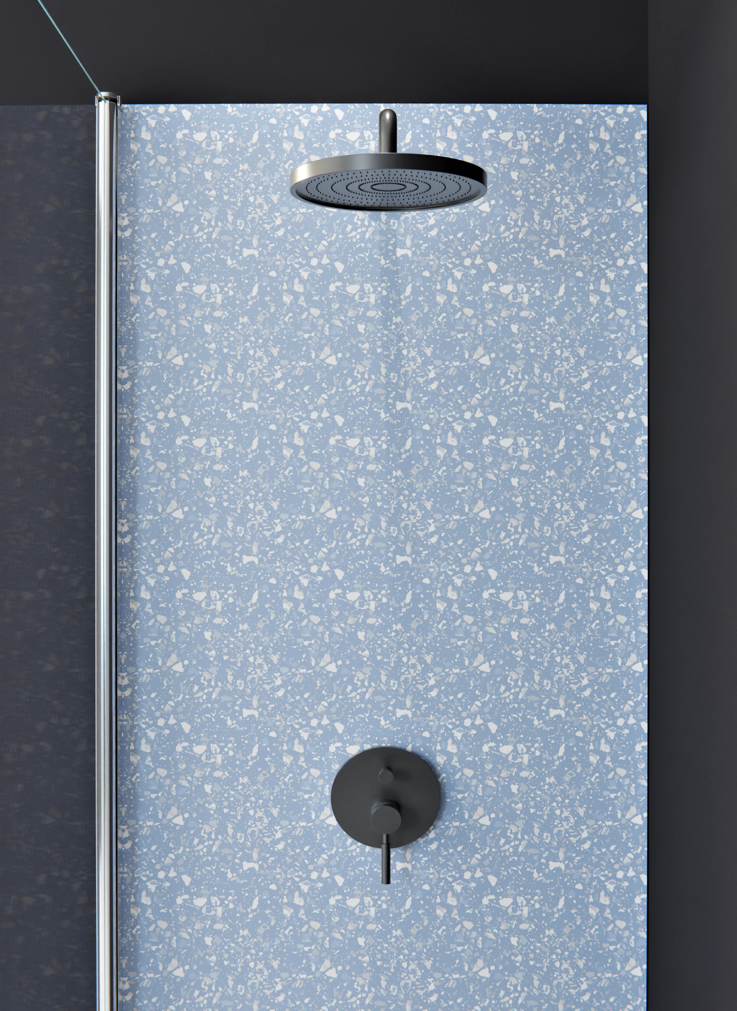 Duschrückwand - Pietre - Terrazzo - Ceruleo