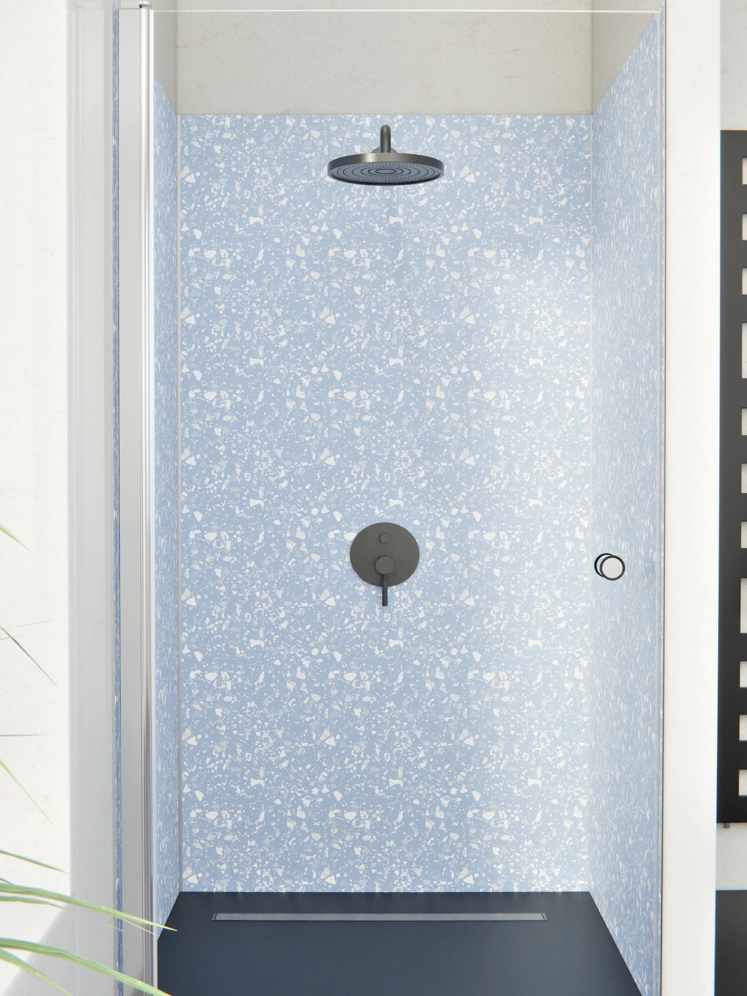 Duschrückwand - Pietre - Terrazzo - Ceruleo