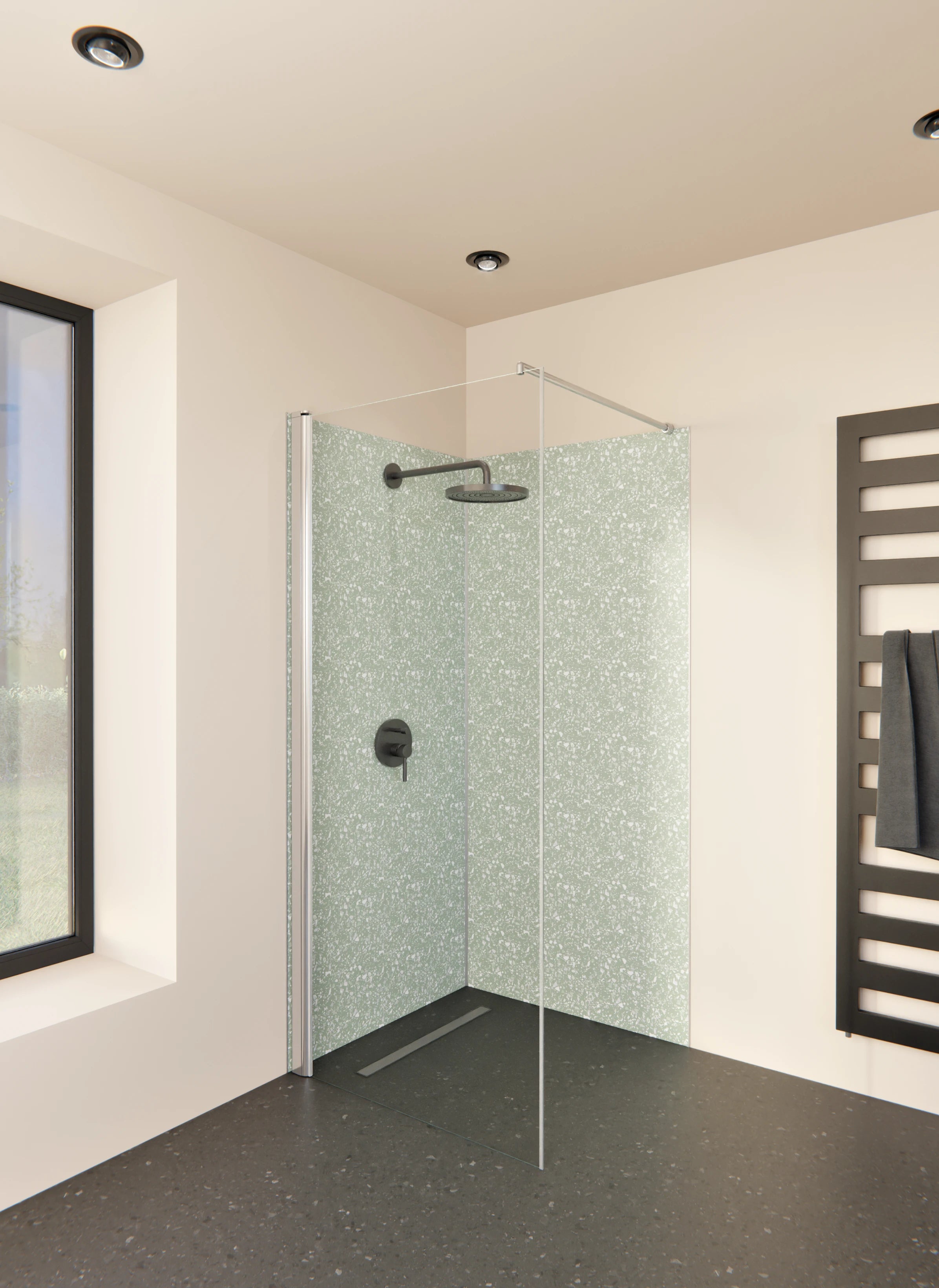 Duschrückwand - Pietre - Terrazzo - Salvia