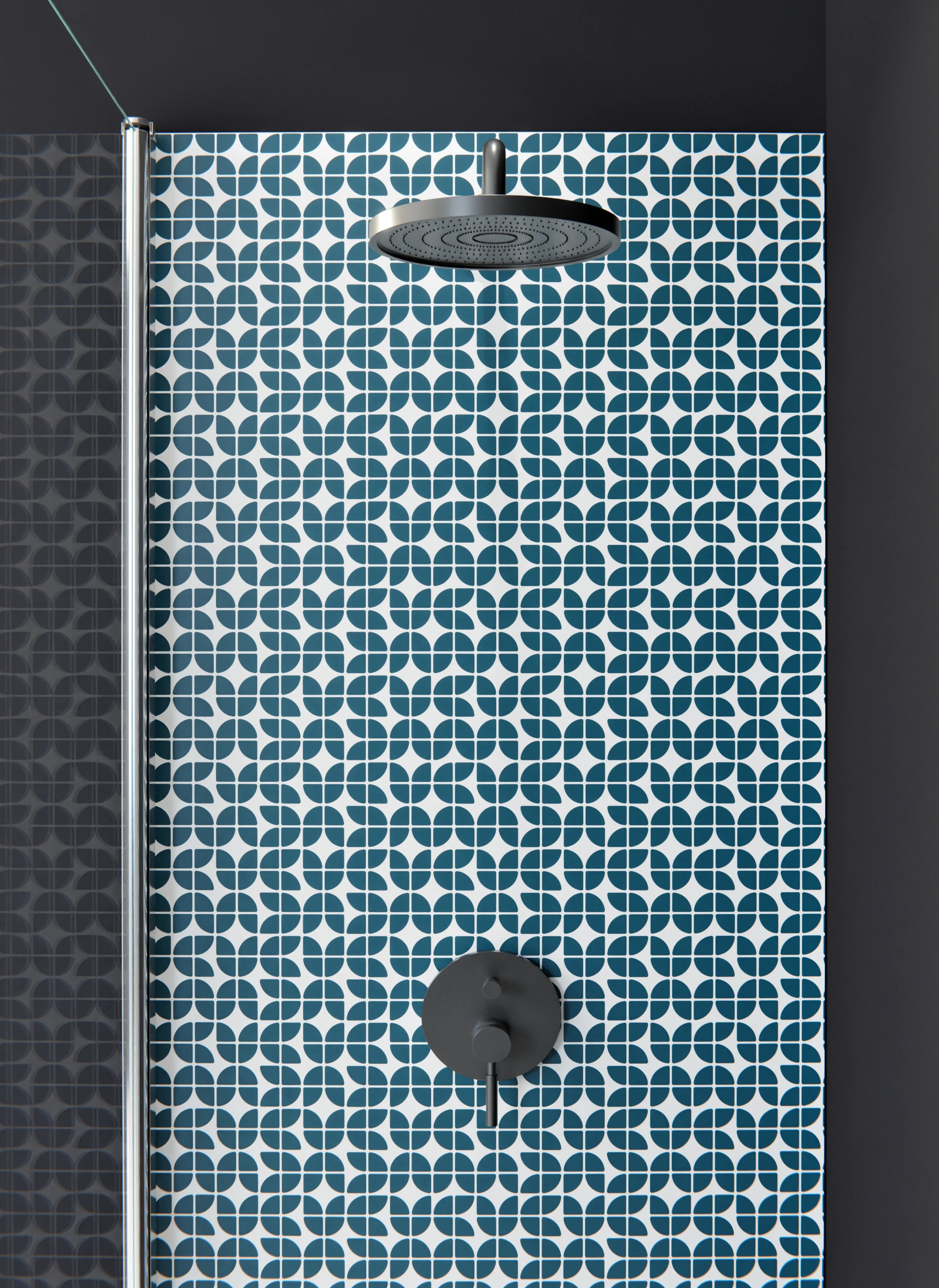 Duschrückwand - Retro - Grazia - Blu Petrolio