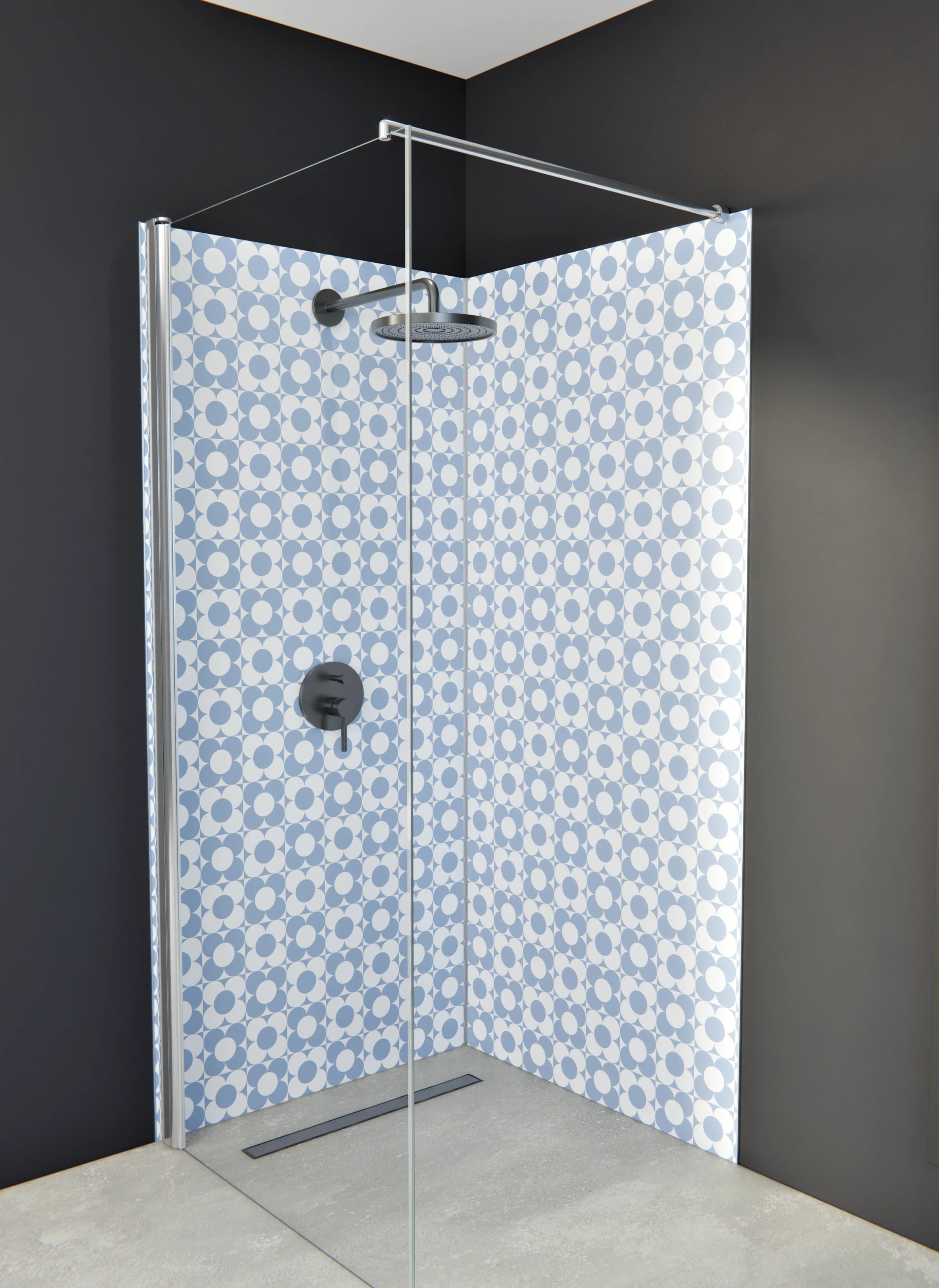 Duschrückwand - Retro - Primavera - Ceruleo