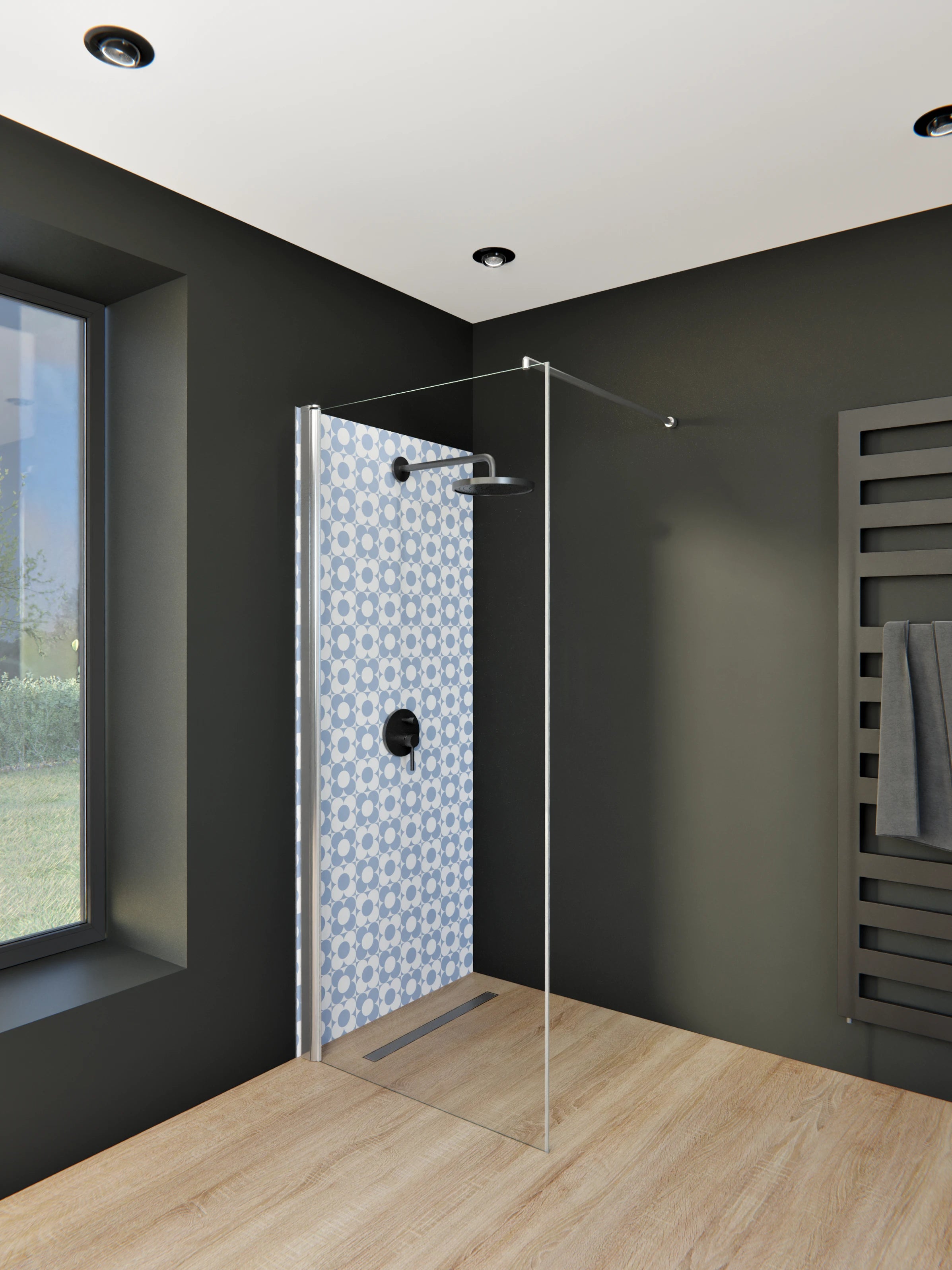 Duschrückwand - Retro - Primavera - Ceruleo