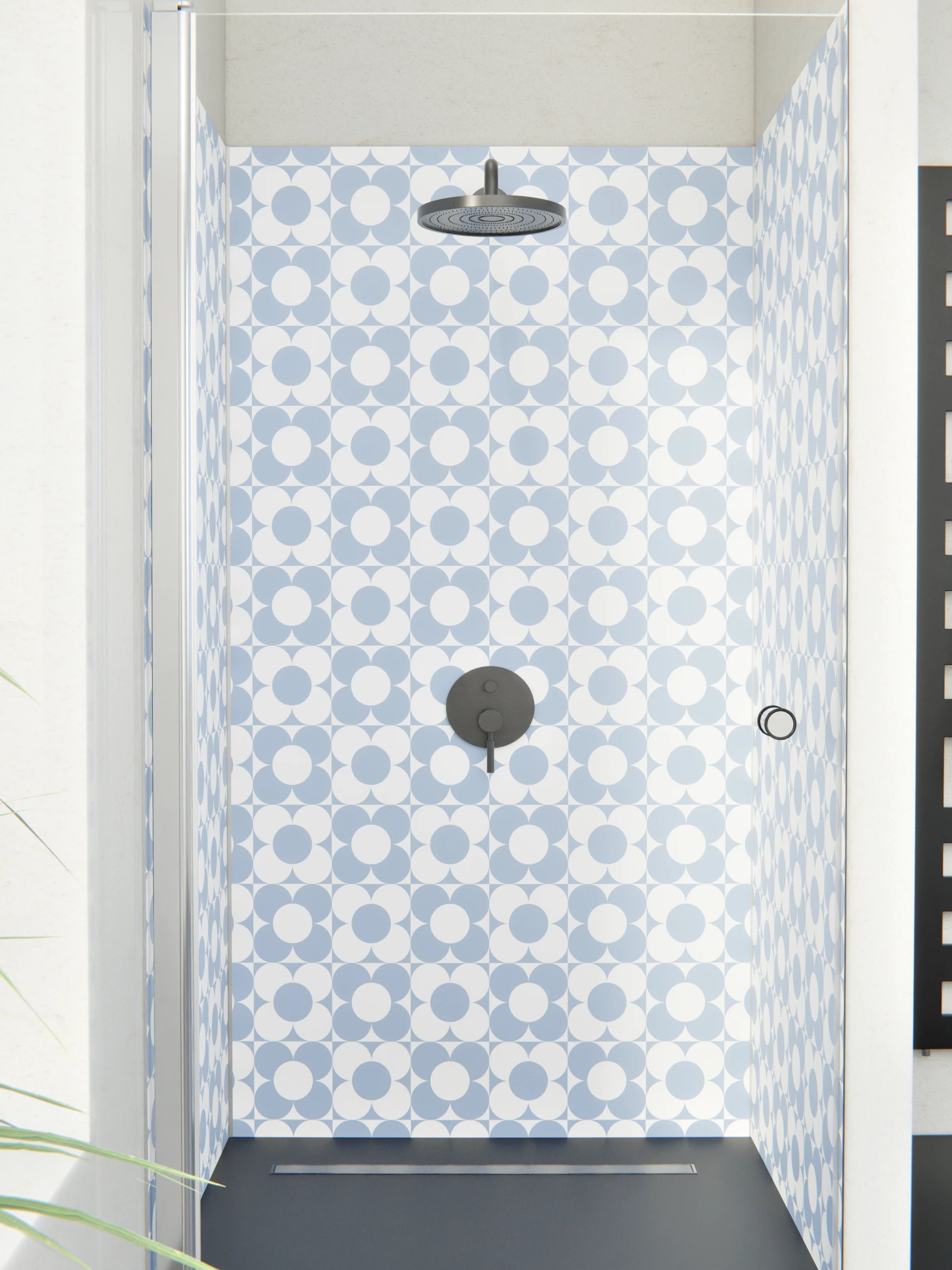 Duschrückwand - Retro - Primavera - Ceruleo