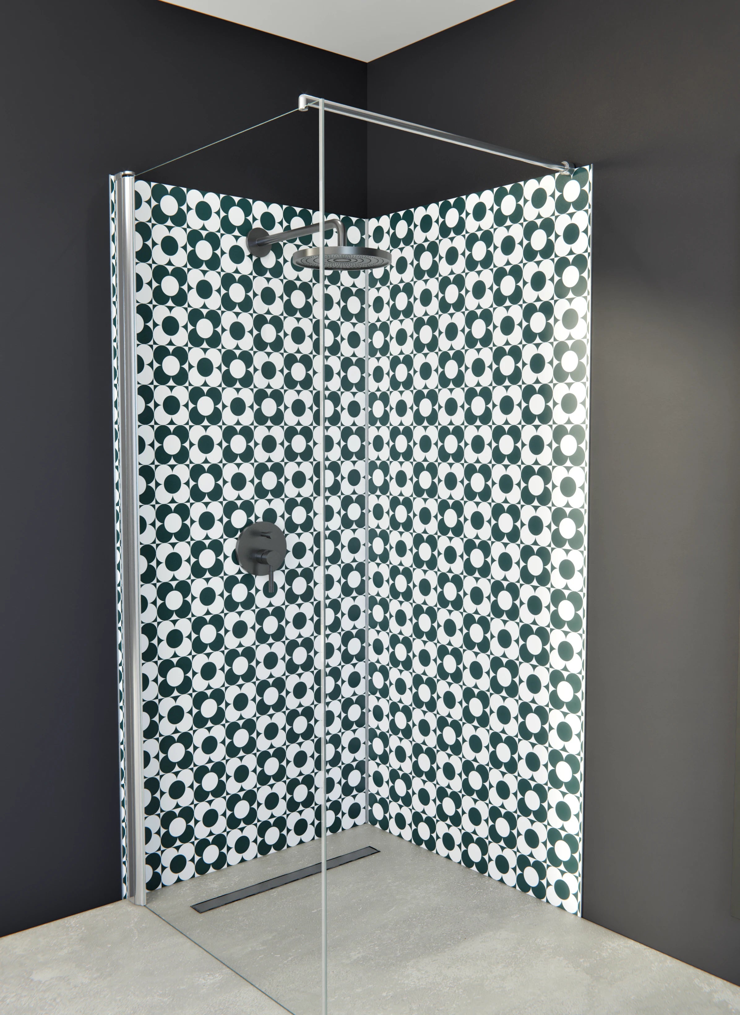Duschrückwand - Retro - Primavera - Verde petrolio