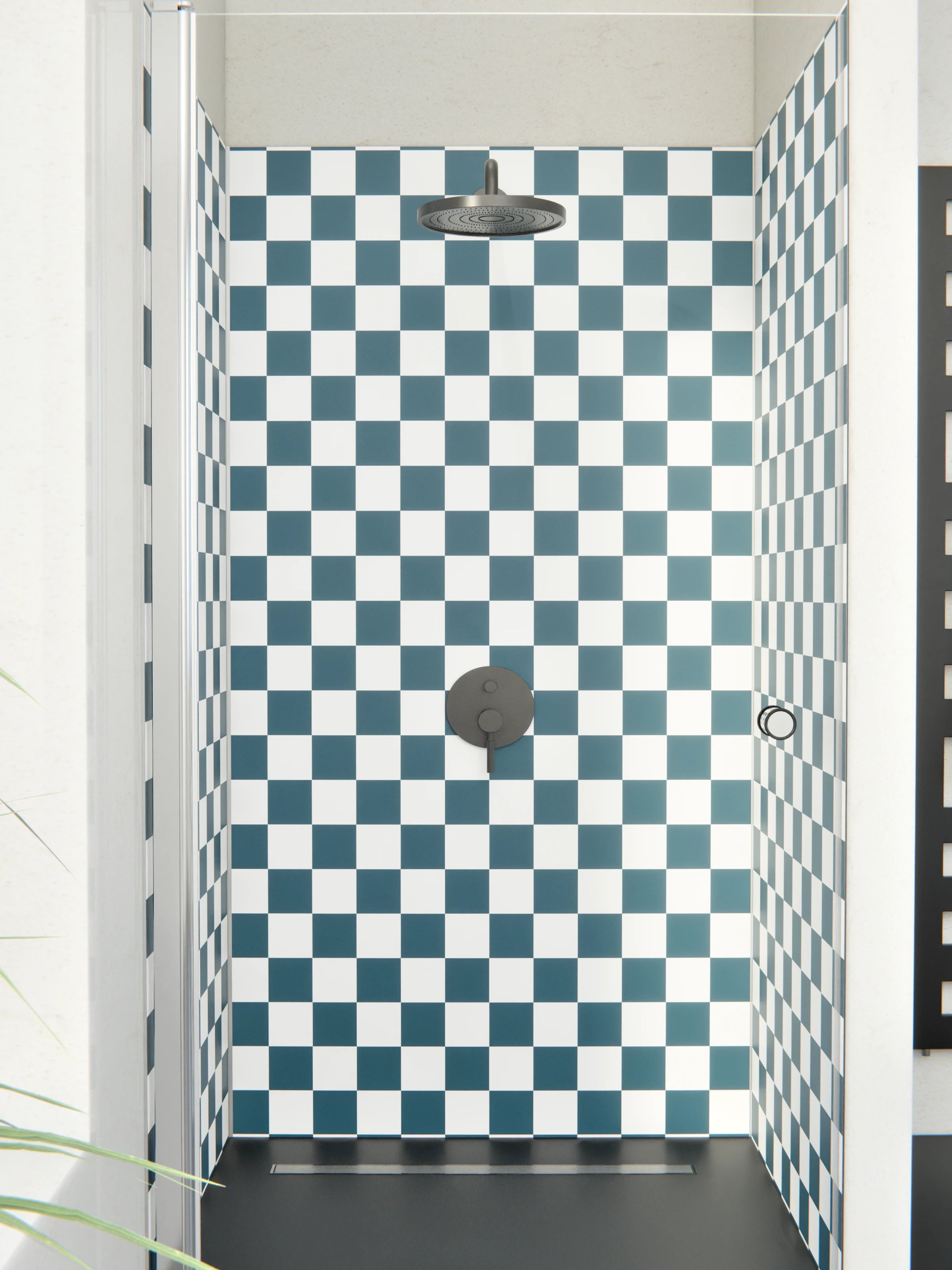 Duschrückwand - Retro - Scacco - Blu Petrolio - Scacco