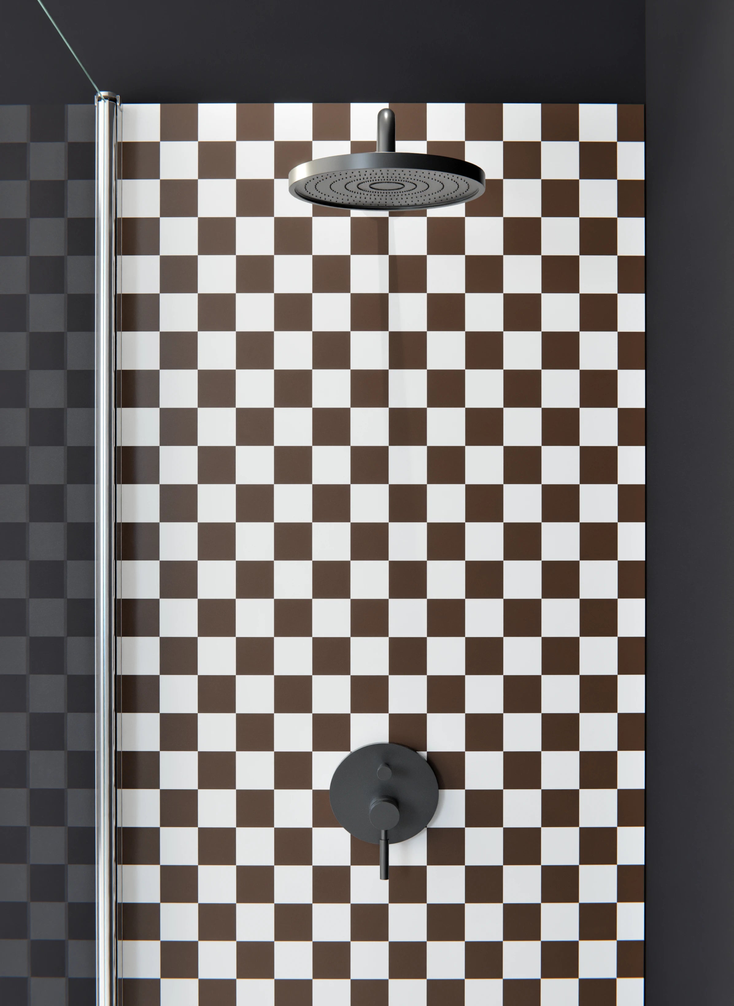Duschrückwand - Retro - Scacco - Caffè - Scacco