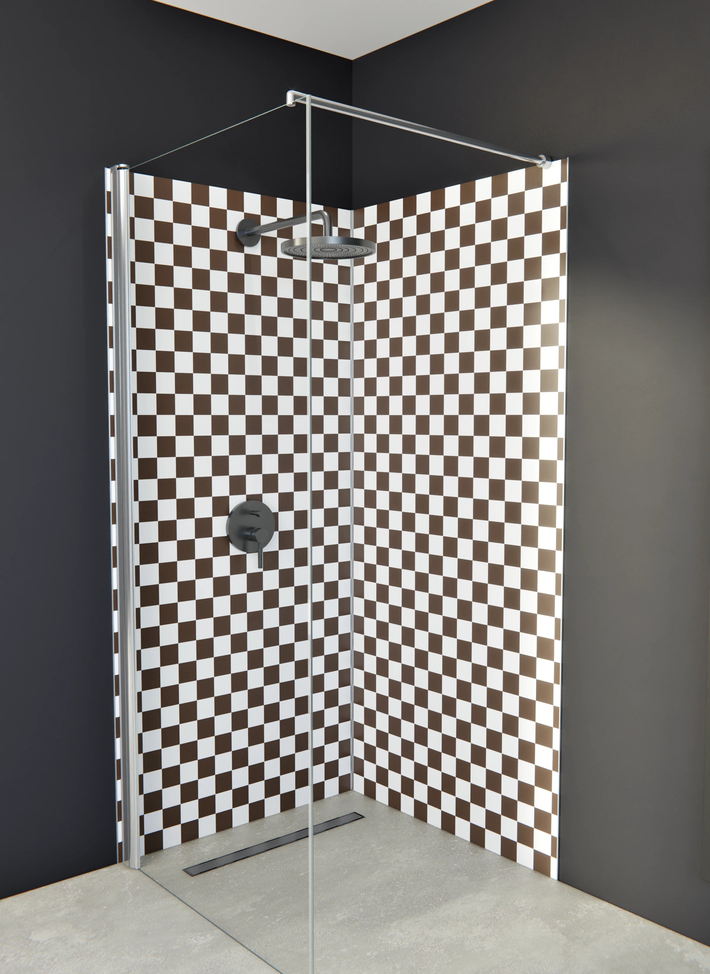 Duschrückwand - Retro - Scacco - Caffè - Scacco