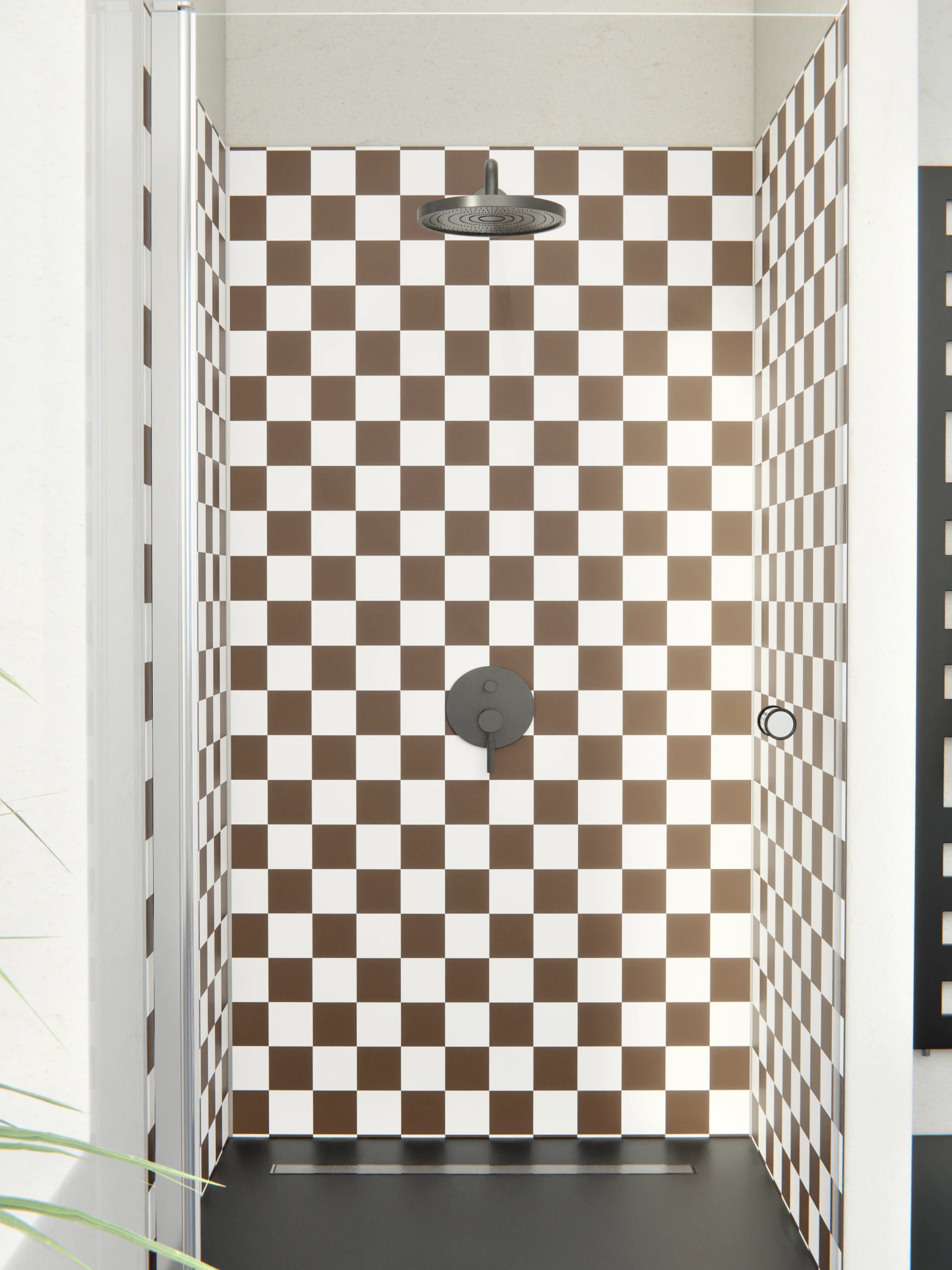 Duschrückwand - Retro - Scacco - Caffè - Scacco