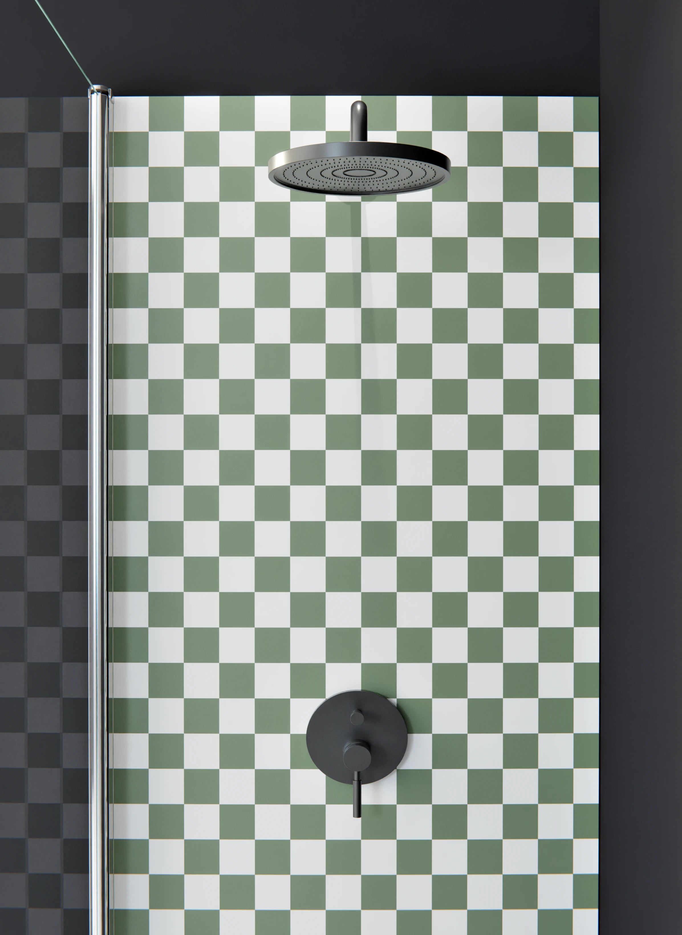 Duschrückwand - Retro - Scacco - Oliva - Scacco