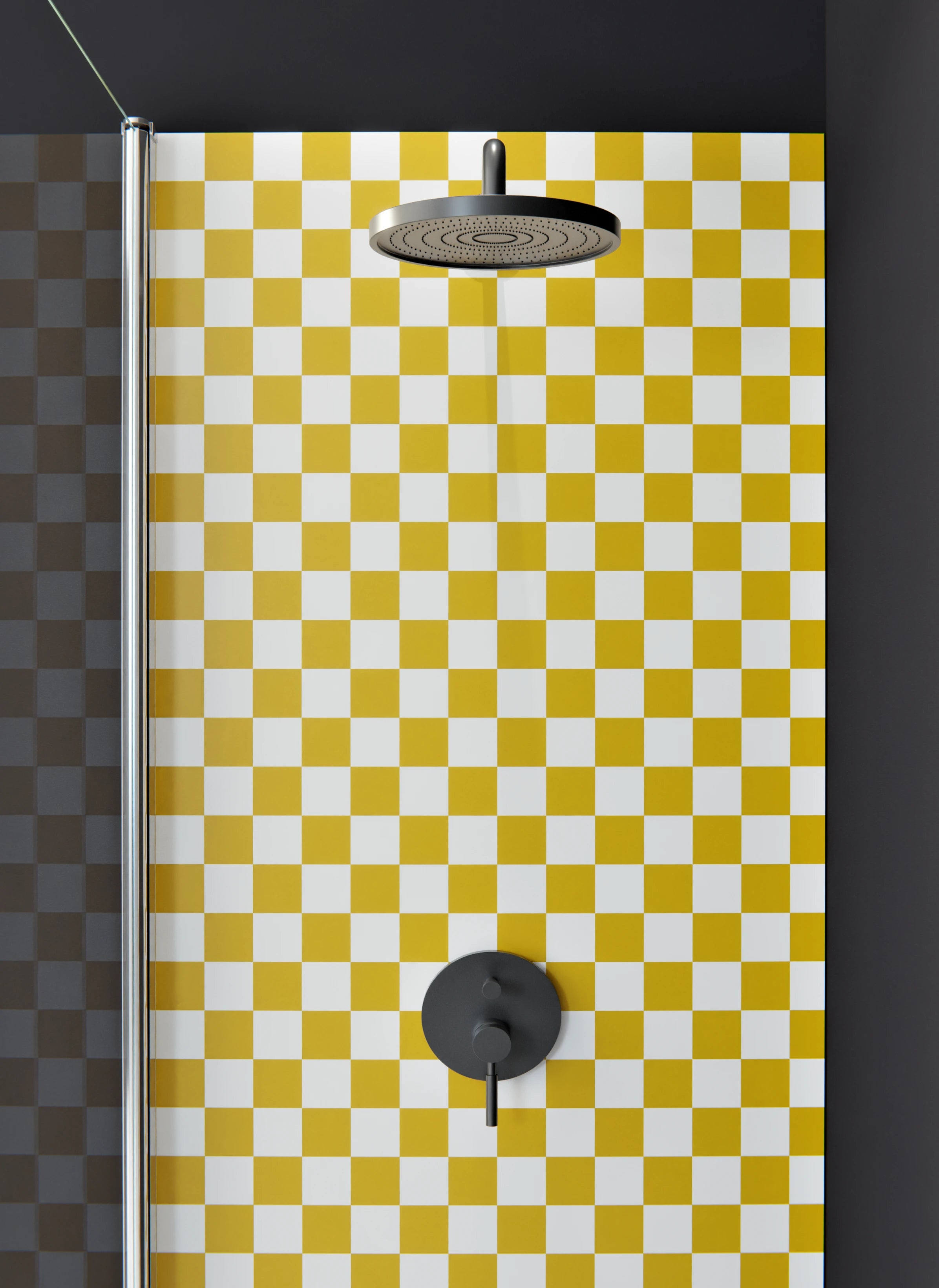 Duschrückwand - Retro - Scacco - Senape - Scacco