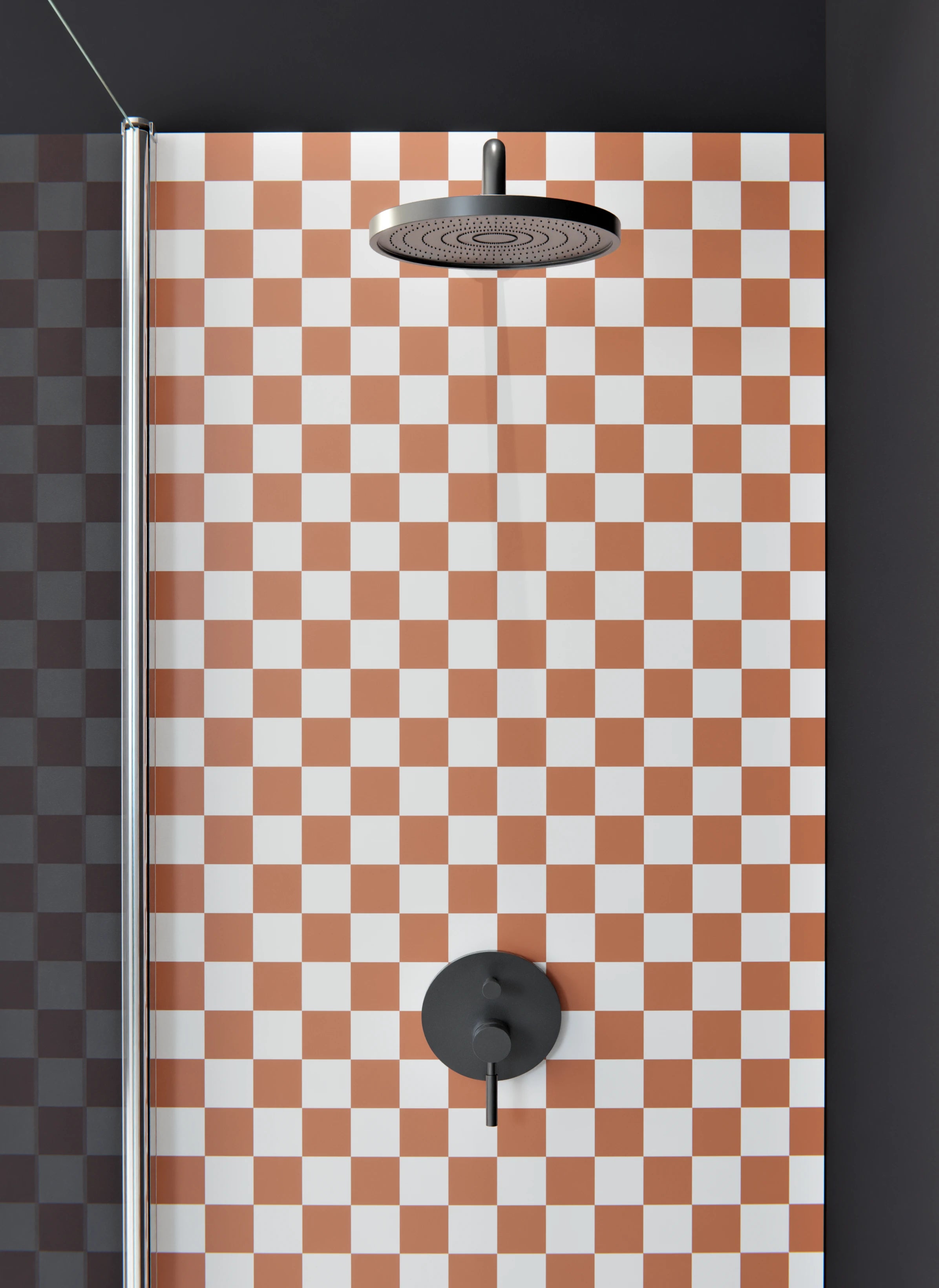 Duschrückwand - Retro - Scacco - Terracotta - Scacco
