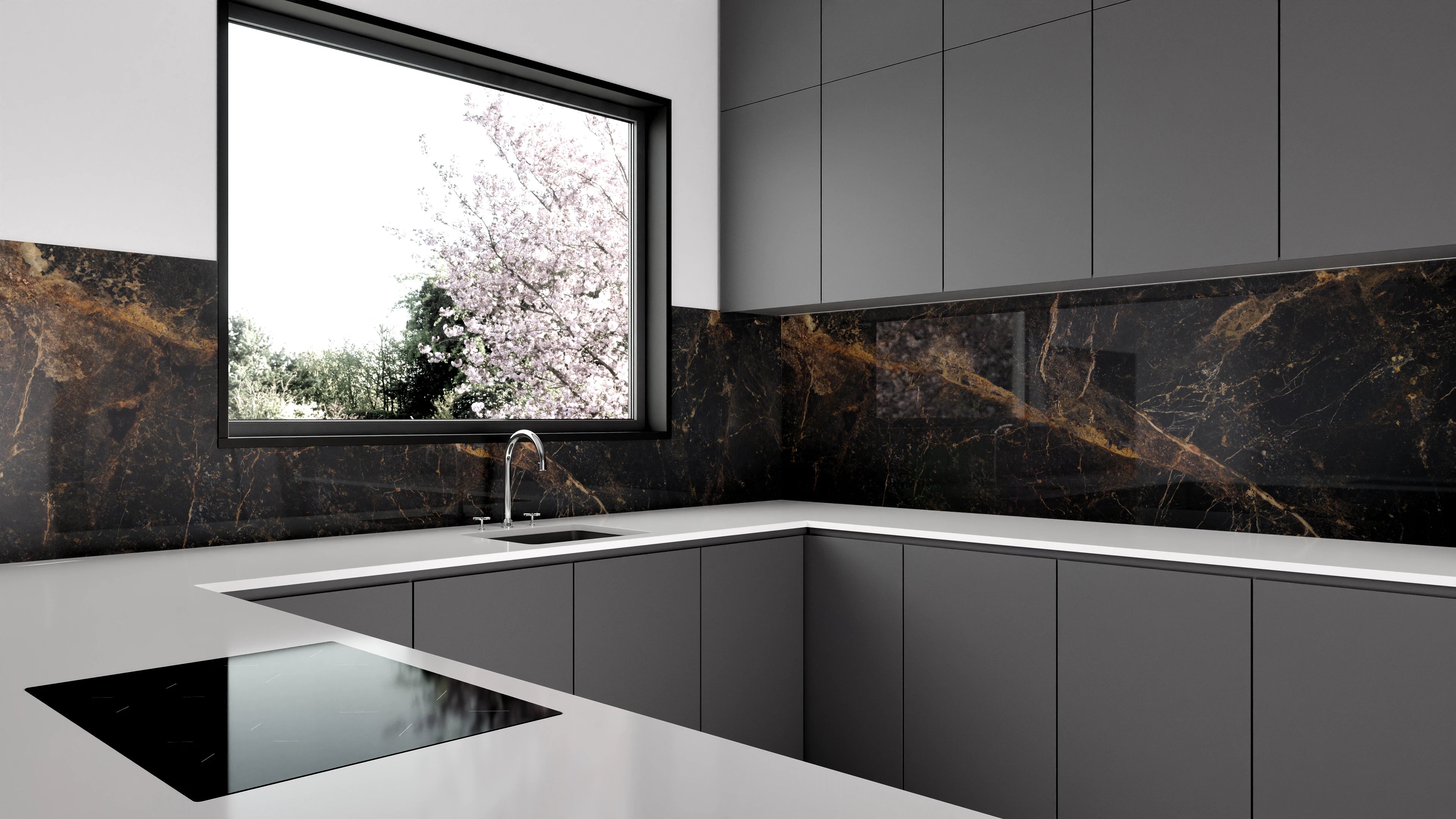 Küchenrückwand - Eleganter Naturstein in dunklen Tönen
