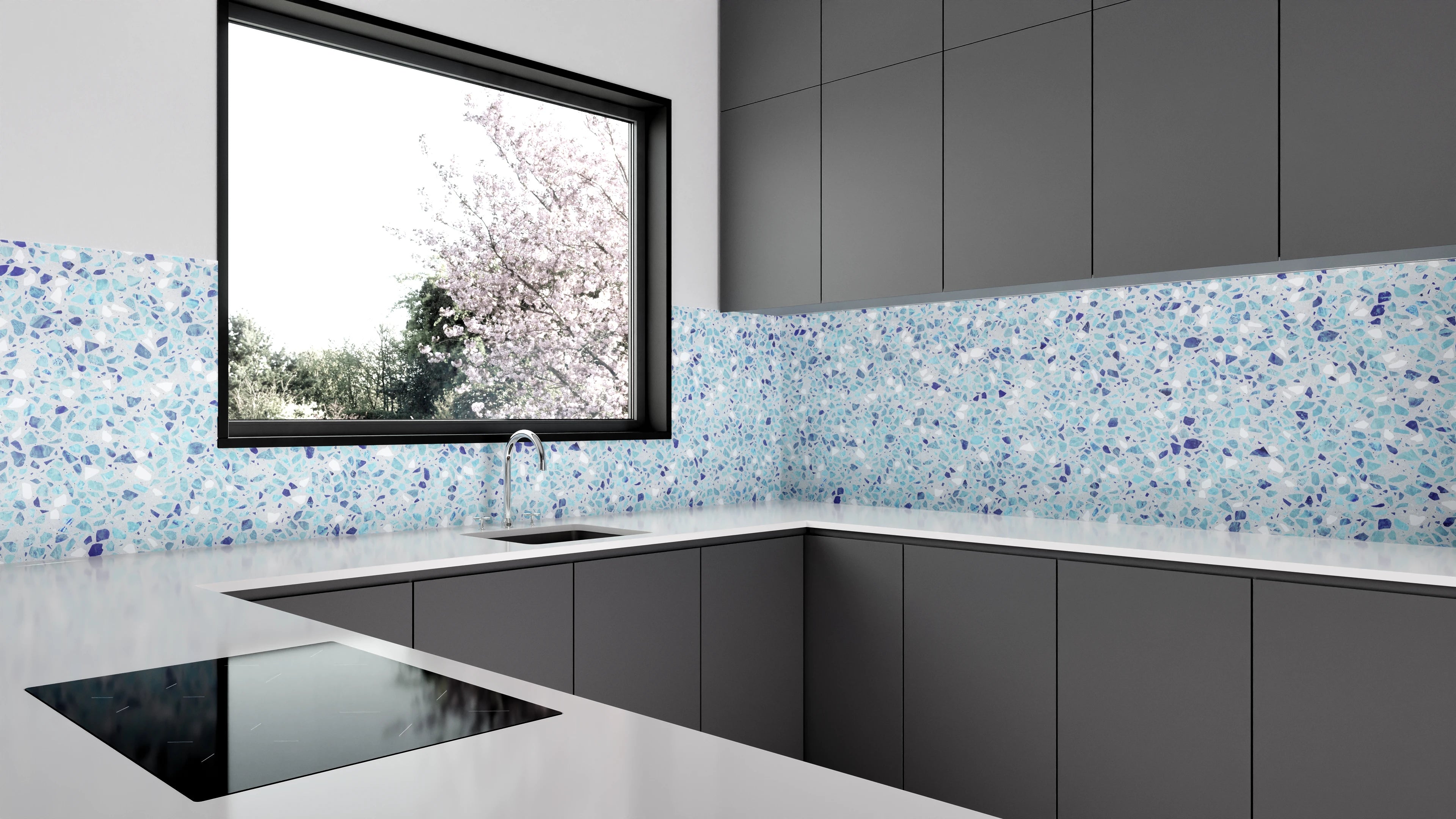 Küchenrückwand - Blaue Mosaik-Struktur
