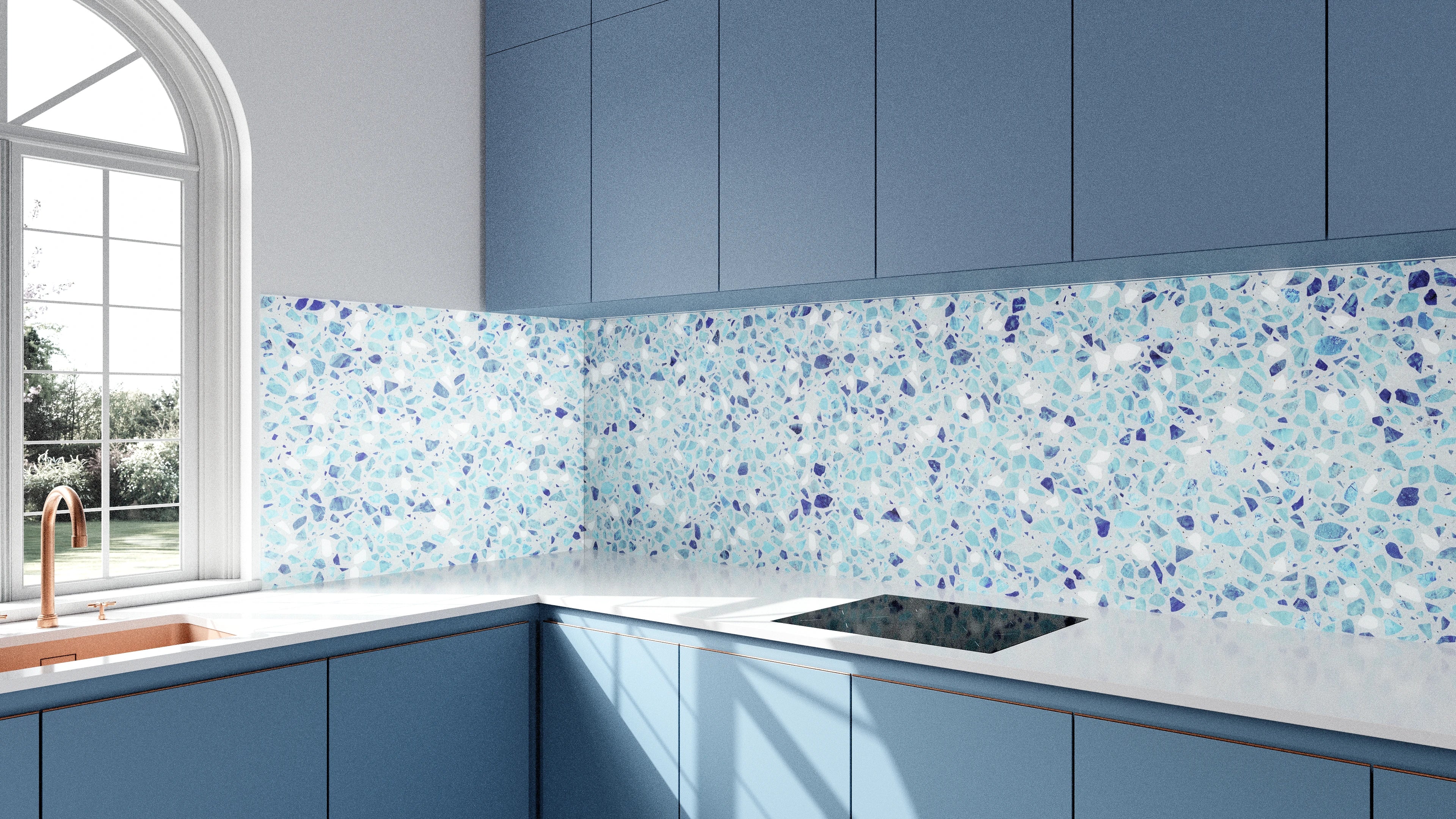 Küchenrückwand - Blaue Mosaik-Struktur