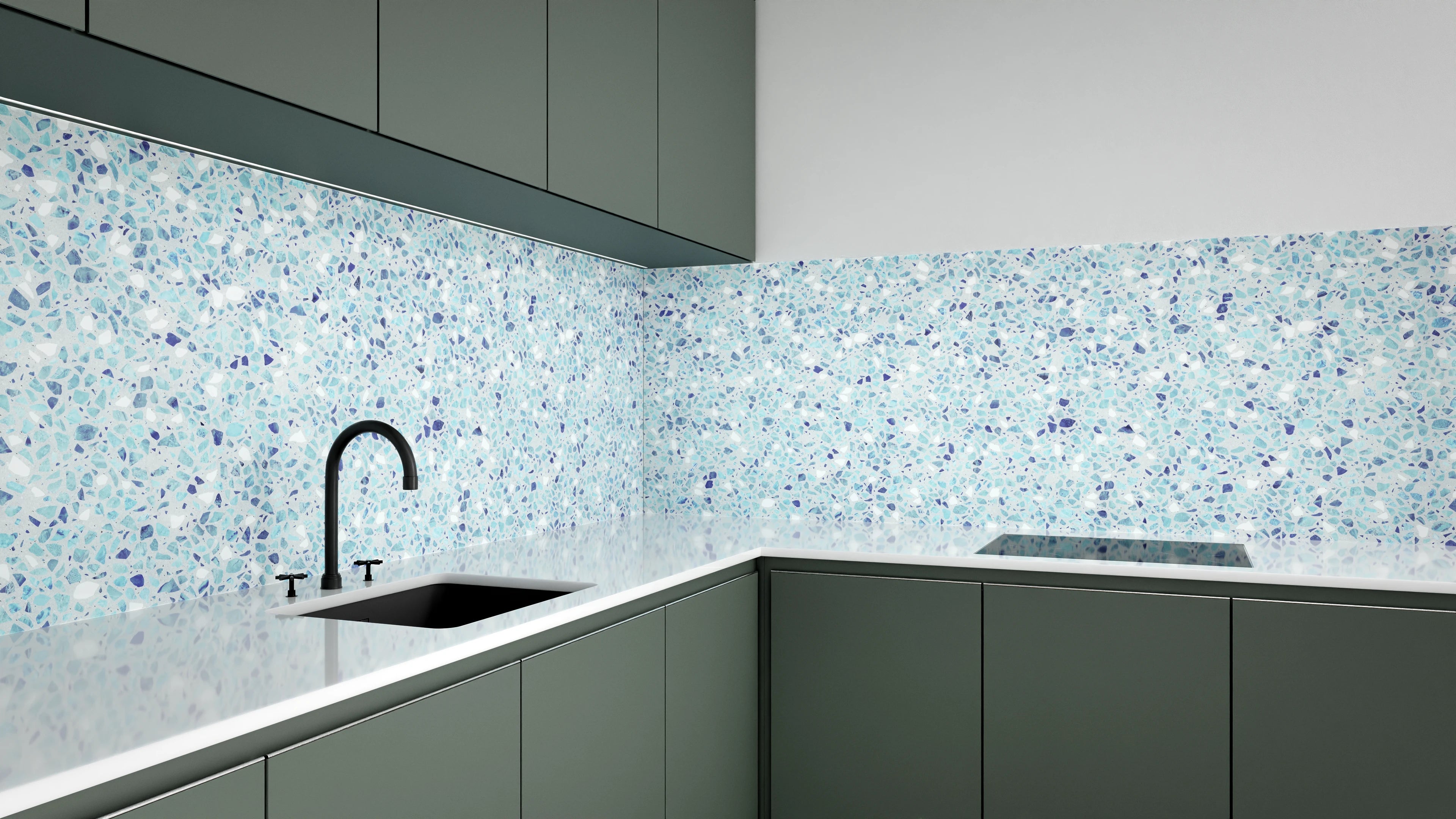 Küchenrückwand - Blaue Mosaik-Struktur