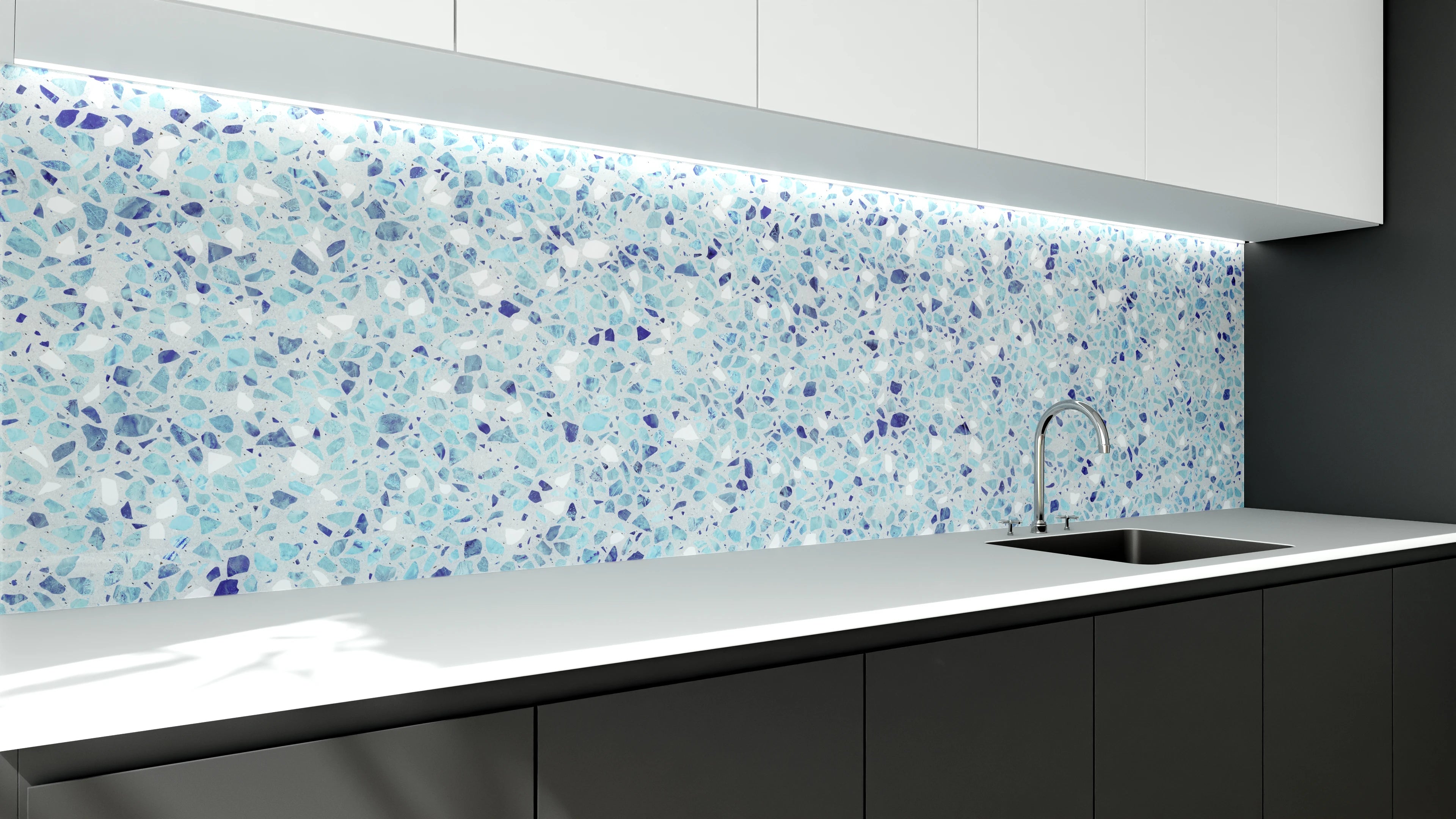 Küchenrückwand - Blaue Mosaik-Struktur