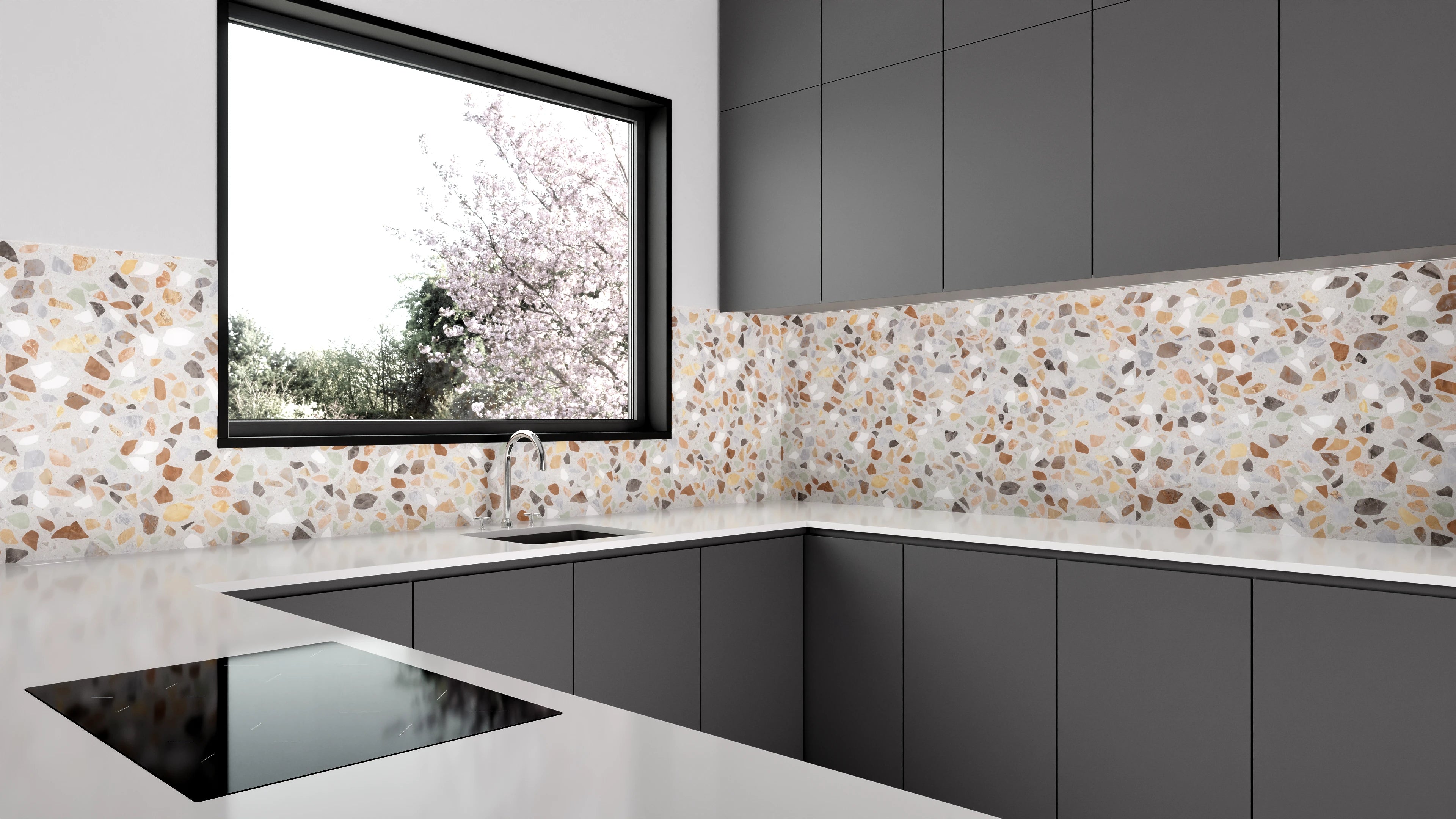 Küchenrückwand - Terrazzo-Muster in warmen Erdtönen