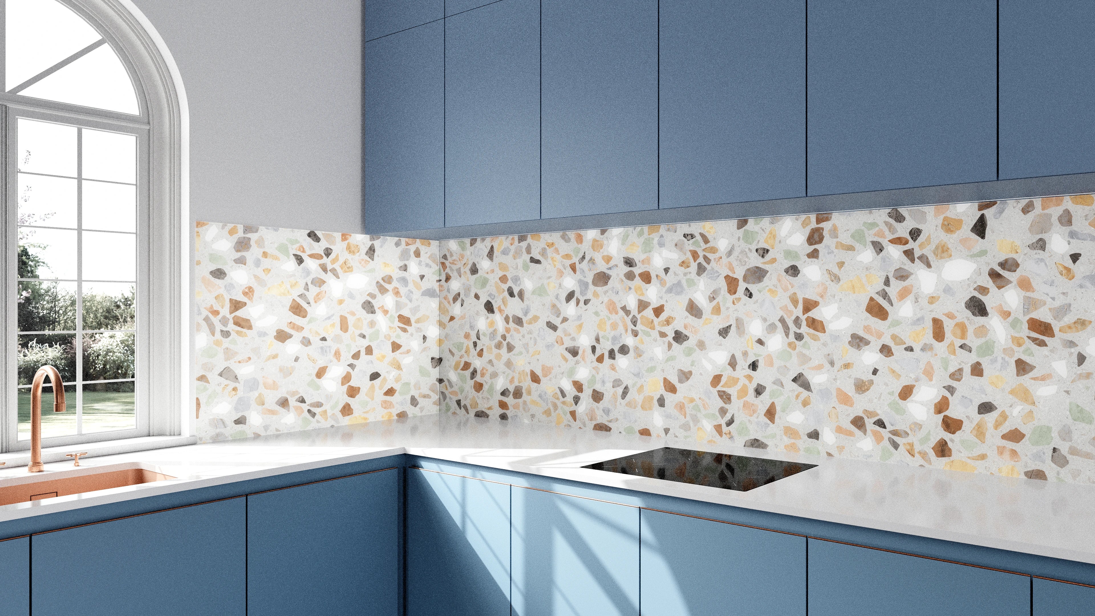 Küchenrückwand - Terrazzo-Muster in warmen Erdtönen