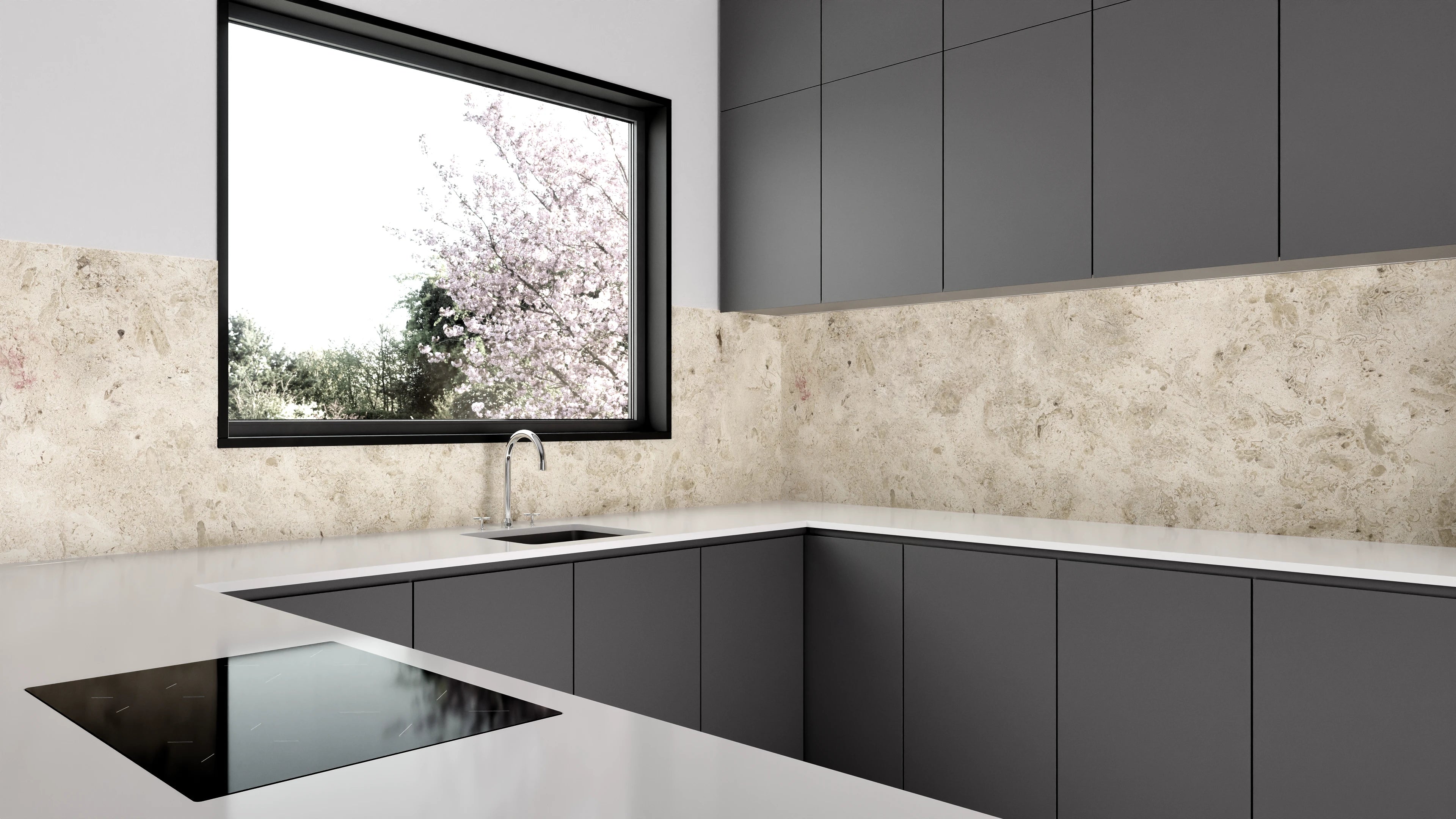 Küchenrückwand - Helle Naturstein Wandverkleidung