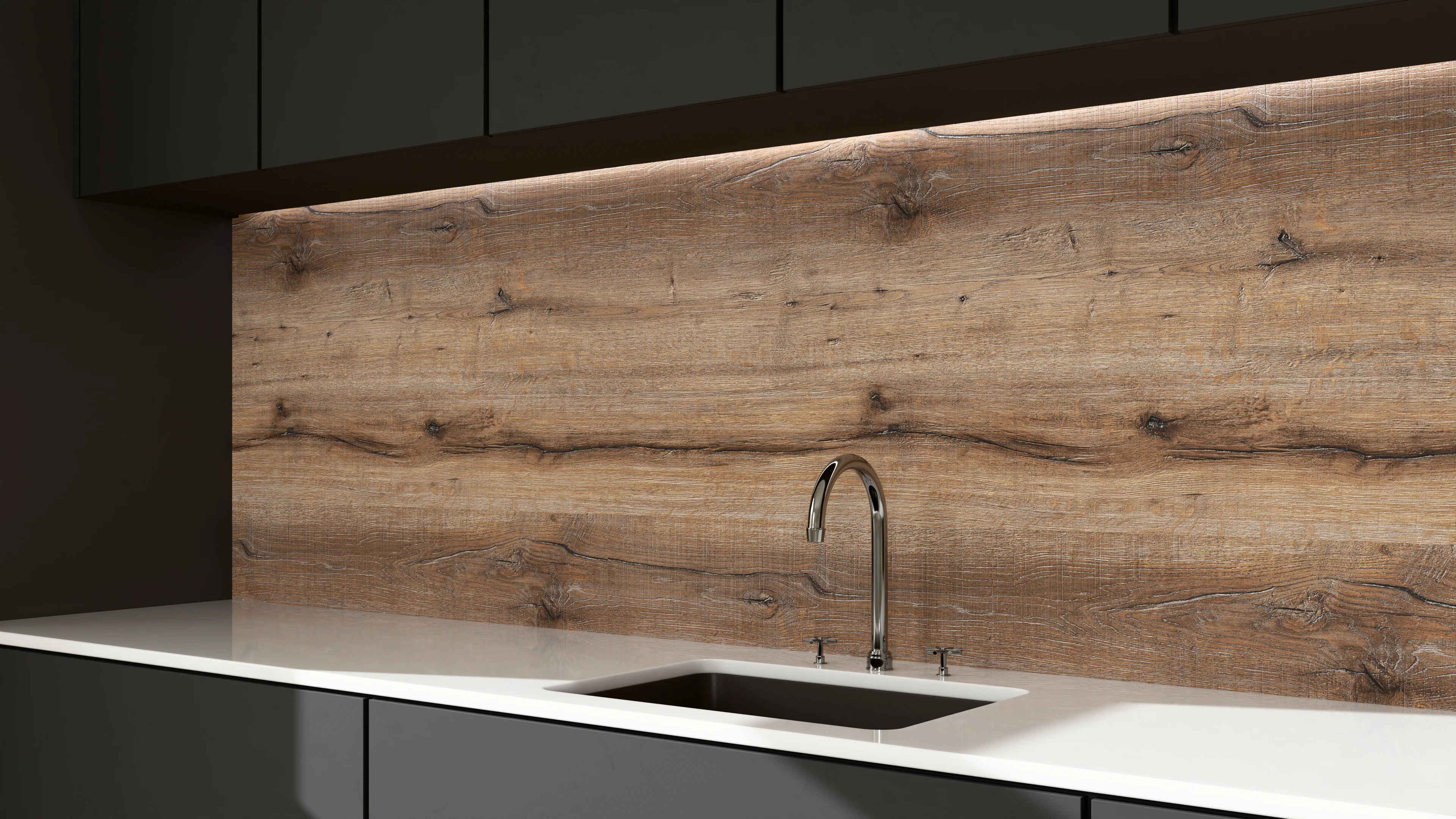 Küchenrückwand - Dark Natural Wood